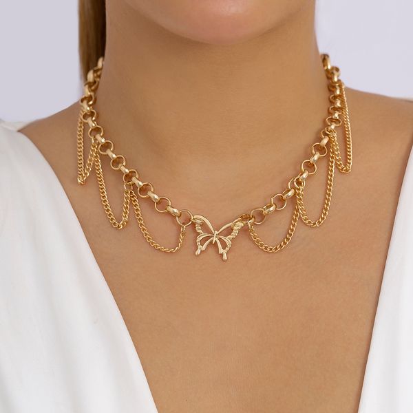 Doux Cool papillon pendentif collier femme métal frange cou chaîne Punk collier Simple créatif bijoux mode fête