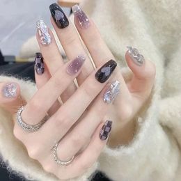 Doux Cool Style noir violet étoile Mans avec diamant porter Nail Art pièce amovible faux ongles Patch damier fille chaude Nail Art