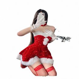 Zoete Leuke Kerst Strapl Dr Maid Outfit Cosplay Kostuum Sexy Lolita Red Dr Japanse Club Party Kostuum Santa Lady 769j #