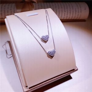 Zoet schattig hart hanger sprankelende eenvoudige fijne sieraden echt 100% 925 sterling zilver pave witte saffier CZ diamant feest meisjes vrouwen sleutelbeen ketting cadeau