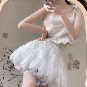 Zoete schattige witte rok, vrouwelijke zomer hoge taille een slank ontwerp gevoel van meisje rok 210529