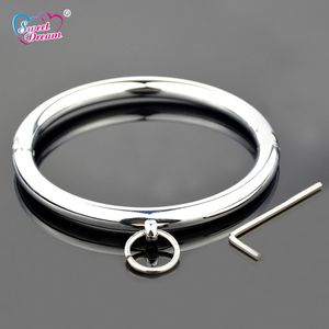 Sweet Dream 115 mm Metal Acero inoxidable Cuello de perro Collar Esclavo BDSM Bondage Clave Cuello Manguito Mujeres adultas Juguetes sexuales para parejas LF-102 Y1892002