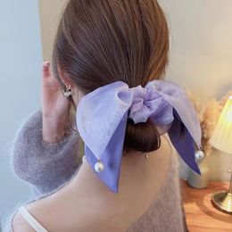 Doux mode Organza nœud papillon chouchous pour femmes perles pendentif élastique pour queue de cheval cravates cheveux corde Satin ruban cheveux accessoires