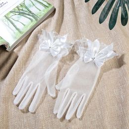 Doux fleur filles gants courts maille nœud dentelle perle décoration gants enfants enfants mode élégant gants mitaines fête approvisionnement