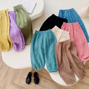 Pantalons en coton et lin pour filles, doux, décontractés, amples, respirants, vêtements pour enfants, printemps et été