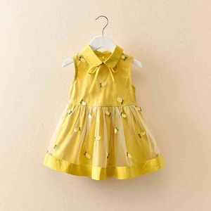 Sweet Girls Dress Summer Children's For 2-6Y Baby Girl Sleeveless Lapel Print Princess 210515