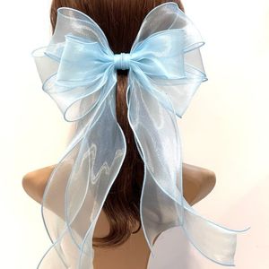 Sweet Girls Lace Bows Princess Hairpins Kids Large Ruffle Gauze Long Ruban Bow Barrets Children's Day Party Party Clip Clip Accessoires Z7877