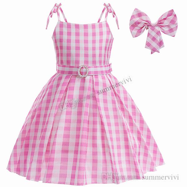 Robes à carreaux pour filles, douces, Lolita, avec nœud, épingles à cheveux, rose, à bretelles, robe de princesse INS, vêtements cosplay pour enfants S0610