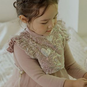 Sweet Girls paillettes amour coeur étoile lune broderie gilet enfants dentelle gaze falbala mouche manches gilet vêtements d'extérieur enfants princesse vêtements Z5591