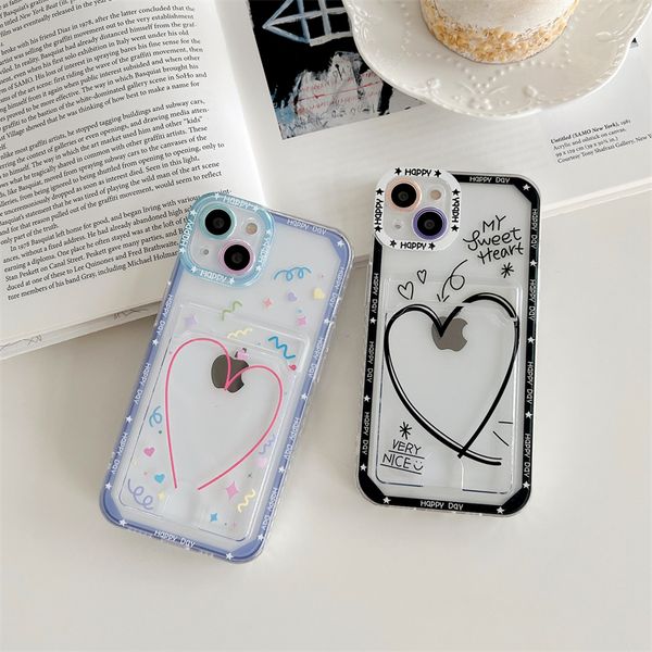 Caso de teléfono del soporte para la foto de la tarjeta de corazón dulce para iPhone 14 13 11 12 15 Pro Máx XR xs x 7 8 más SE Clear Wallet Pocket Pare Bumper