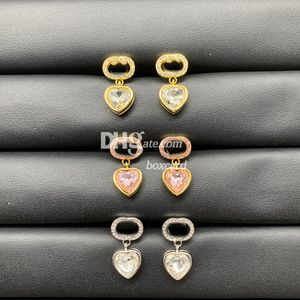 Pendiente de diamante de corazón dulce, pendientes de diamantes de imitación con dije de moda, pendientes de joyería con caja, conjunto de regalo de cumpleaños