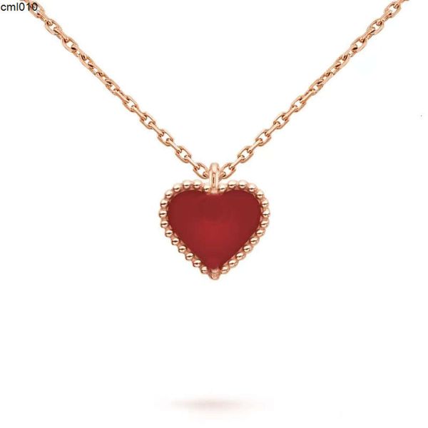 Collier pendentif à cœur doux Colliers d'amour Colliers Four feuilles Clover Sterling Silver Rose Gold Red Coeur en forme de coeur pour le mariage Femme QV7X