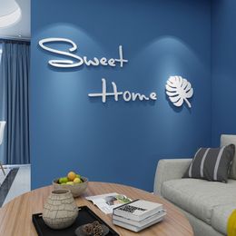 Sweet Home Ins estilo moderno minimalista 3d acrílico espejo pegatinas de pared creativo inglés cálido dormitorio diseño sala de estar decorar