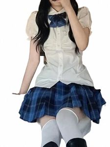 Zoete Japanse Vrouwen School Kawaii Leuke Uniform Shirt Set Koreaanse En Geplooide Wit Meisje Cosplay Anime Plaid L8A1 #