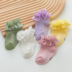 Zoete kanten ruche babymeisjes sokken katoen massief kleur gaas baby sokken lente herfst peuter prinses sokken 3-36m