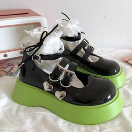 Chaussures en cuir doux 2022 nouvelle femme Mary Jane à semelles épaisses augmenter japonais Lolita chaussures été mince Jk chaussures vert