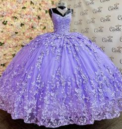 Sweet lilas lavender quinceanera robes 3d papillon sweet 15 anniversaire robes de fête de luxe vestidos de 15 anos 2023