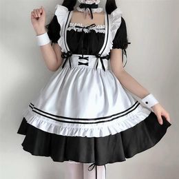 Sweet Lolita Dress French Maid Ober Kostuum Vrouwen Sexy Mini Overgooier Leuke Outfit Halloween Cosplay Voor Meisjes Plus Size S-2XL y08214l