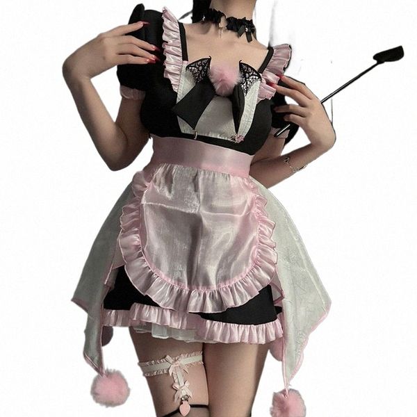 Sweet Lolita Party Dr Femmes Gothique Maid Cosplay Costumes Sexy Little Bat Devil Halen Nightdr Jeu de rôle Uniformes Ensembles u1Br #
