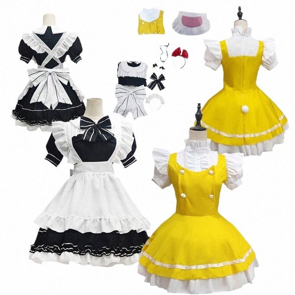 Sweet Maid Lolita Dr Anime Maid Cosplay Costume Noir Jaune Jupes Courtes Femmes Halen Carnaval Déguisement Costumes 93aK #