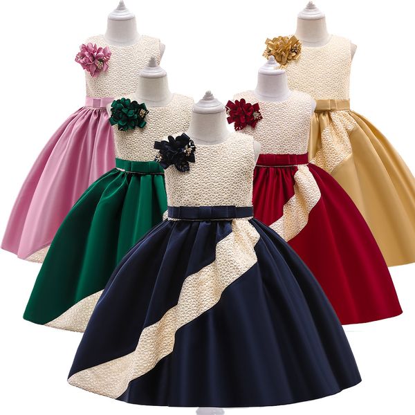 Dulce Azul marino Verde Oro Vino Joya Cumpleaños de niña/Vestidos de fiesta Vestidos de desfile para niña Vestidos de niña de flores Faldas de todos los días para niñas Ropa para niños SZ 2-10 D328246