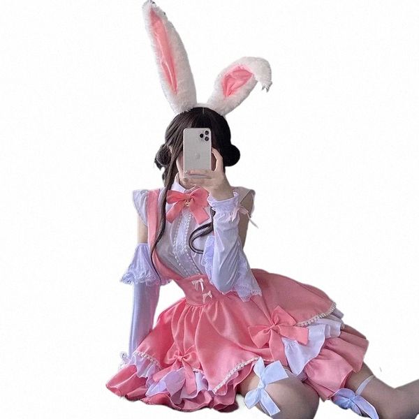 Dulce rosa lolita dr japonés kawaii colegiala mucama cosplay disfraces lolita conejito juego de rol halen camarero uniforme 2023 61l3 #