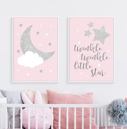 Süße rosa Mond Sterne Kinderzimmer Kunst Leinwand Malerei Wandbilder Poster und Drucke für Baby Mädchen Schlafzimmer Heimdekoration4852760