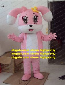 Zoet roze konijn konijnen mascotte kostuum mascotte hare lepus jackrabbit met kleine gele bloem witte buik nr. 2710 gratis schip