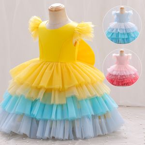 Sweet Pink Yellow Blue Jewel Couches d'anniversaire de fille / robes de fête Robes de concours de fille robes de fille fleuris