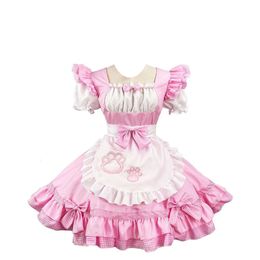 Dulce reina japonesa Lolita A-Line Mini vestido Blondewig Shortwig Haikyuu Exploit señoras encaje Trim Maid Cosplay uniforme manga 599