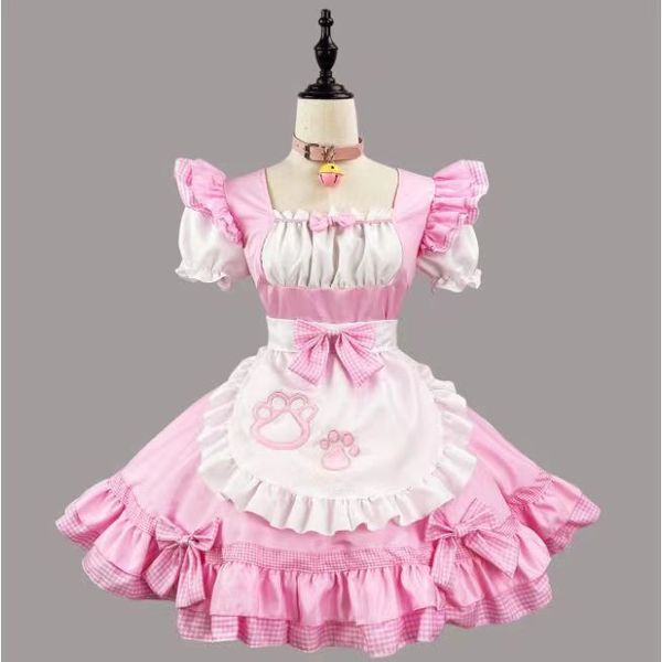 Dulce Reina japonesa Lolita A-Line Mini vestido Blondewig Shortwig Haikyuu Exploit señoras encaje Trim Maid Cosplay uniforme manga 983