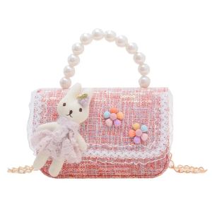 Petits sacs à bandoulière à paillettes pour enfants, joli sac à bandoulière avec poignée en perles, fleur, dessin animé lapin princesse, sac à main