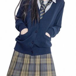 Doux Sexy JK Uniforme Japonais Preppy Style Tricoté Pull Manteau Poche Cott Étudiants École Couleur Unie Cardigan Veste 5XL 736e #