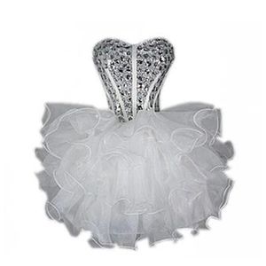 Sweet Sexy Sweetheart Crystal Ball Toga Mini Homecoming Jurk met Kralen Pailletten Organza Lace-Up Plus Size Graduation Cocktail Prom Party Gown BH12