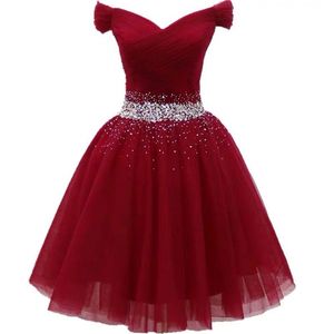 Sweet Sexy Sweetheart Crystal Ball Toga Mini Homecoming Jurk met Lace-Up Tulle Plus Size Graduation Cocktail Prom Party Gown BH14