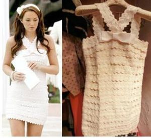 Sweet Style Gossip Girl Queenb White Bowknot Lace Jupe One-Opice Dress4176177