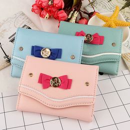 Sweet Style Sailor Moon Clutch Purse PU Leather Card Coin Bag Damesmode Candy Color Bow Knot Short Wallet Girl Gift