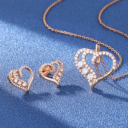 Doux femmes Moissanite collier plaqué or Rose 925 argent Sterling Moissanite LOVE coeur pendentif collier boucles d'oreilles ensemble de bijoux pour ami