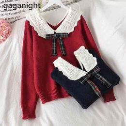 Dolce donna pullover maglione manica lunga autunno inverno moda maglioni chic ragazze lavorate a maglia stile giapponese 210601