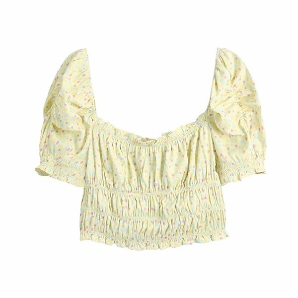 Dulce mujer cuello cuadrado blusa verano moda damas estilo campestre linda camisa femenina estampado floral top recortado 210515