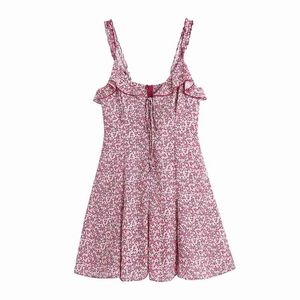 Doux femmes col carré robe été mode dames collège Style mignon femme empilé fleur imprimer Mini 210515