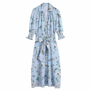 Vestido de encaje con lazo y cuello en V para mujer, moda de primavera-otoño, estilo universitario, camisa estampada bonita, vestidos informales 2021