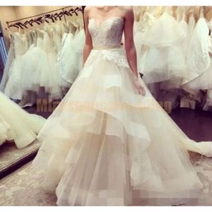 Lieverd 2020 gelaagde rok jurken halslijn lint organza op maat gemaakte vloerlengte een lijn trouwjurk vestido de novia