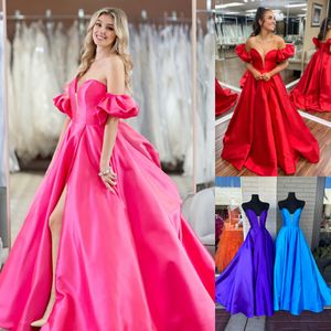 Sweetheart A-Line Prom-jurk 2K23 V-Neckline High Slit Puffy bevestigen Bevestigbare mouwen Pageant Formele Event Party Party Runway Black-Tie Gala Wedding Guest Jurk Red Tapijt