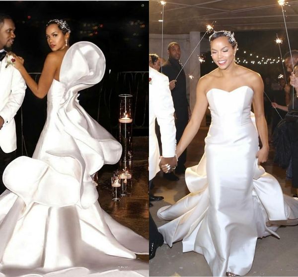 Chérie robes de mariée sirène africaine 2022 luxe volants à plusieurs niveaux jupe arrière tache mate princesse église robe de mariée grande taille
