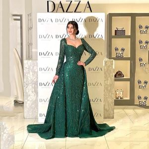 Chérie perlée cristal robes de soirée avec surjupe arabe aso ebi hiunter vert à manches longues bal Occasion robe formelle porter plus la taille