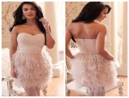 Chérie perles perles robes de cocktail plume d'autruche 2019 femmes portent une robe d'occasion spéciale robes de soirée formelle courte7461561