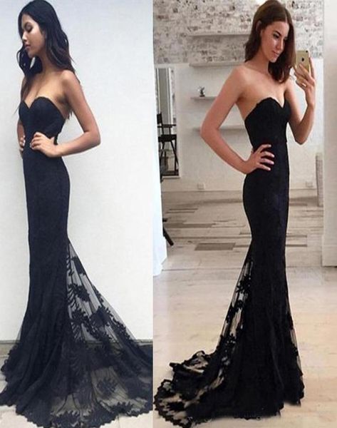 Vestidos de fiesta de campras de encaje negro de amor sirena