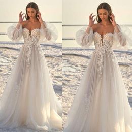 Sweetheart Country Boheemse jurken lange mouw kanten boho plus size trouwjurk bruidsjurken Vestidos gewaad de mariiee