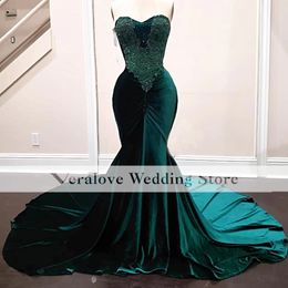Sweetheart Dark Green Mermaid Prom Dresses Velvet Evening Gowns Backless Women Occasion Party Dress Vestidos De Gala